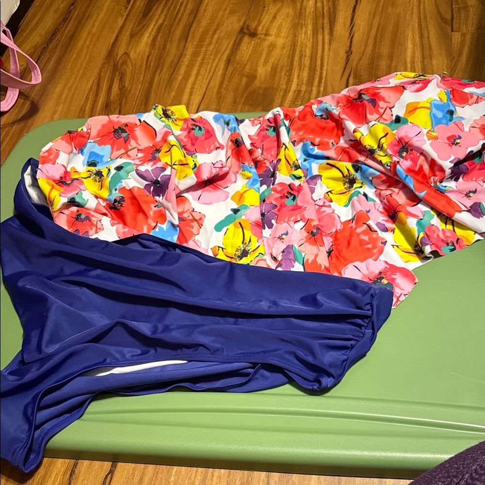 Floral One-Piece Swimsuit with Blue Bottom